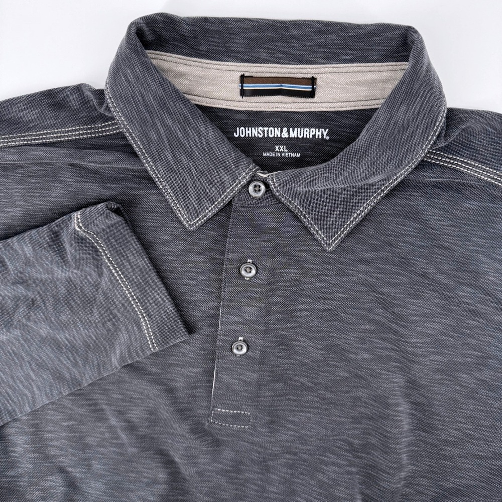 Johnston & Murphy Polo Shirt Men XXL Grey Long Sleeve Slub Modal Blend Stitching
